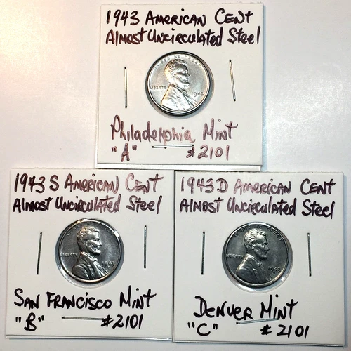 1943 P D & S American Steel AU Cent Lincoln Wheat Beautiful Penny Set