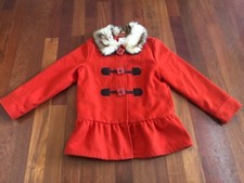 Gymboree Woodland Friends Girls Size 5/6 Red Coat with Flower Buttons Faux Fur