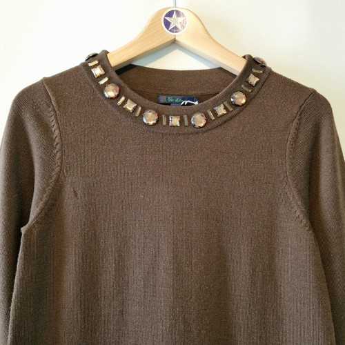 Boden Size 10r Chocolate Brown Wool Blend Midi Jumper Dress With Diamonte Collar - Picture 4 of 11