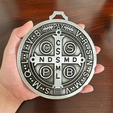 5 Inch St Benedict Cross Medal Vintage Brass Large Roman Medalla De San Benito