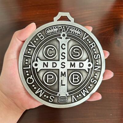 5 Inch St Benedict Cross Medal Vintage Brass Large Roman Medalla De San Benito