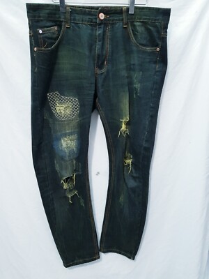Mens FASHION Jeans 36in x 30in Leg Distressed Black tapered leg - Main Image