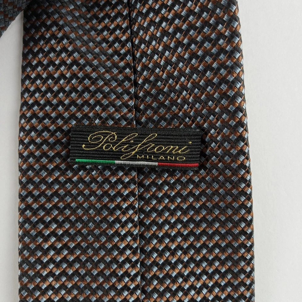 Corbata Polifroni Milano Para Hombre Ancho Ancho Negra Azul Marrón Tejida 100% Seda Foto 4 de 4
