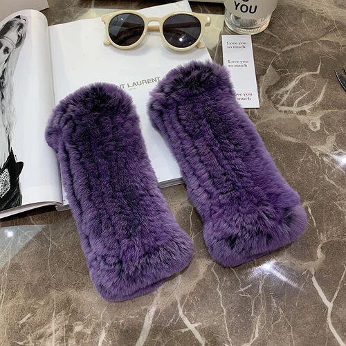 Womens Winter Real Rabbit Fur Gloves Knitted Stretch Fingerless Mitten Gloves - Picture 57 of 102