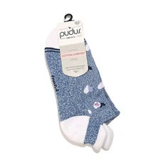 Pudus Women's Cotton Comfort ankle socks blue & white US size 9-11 M/L