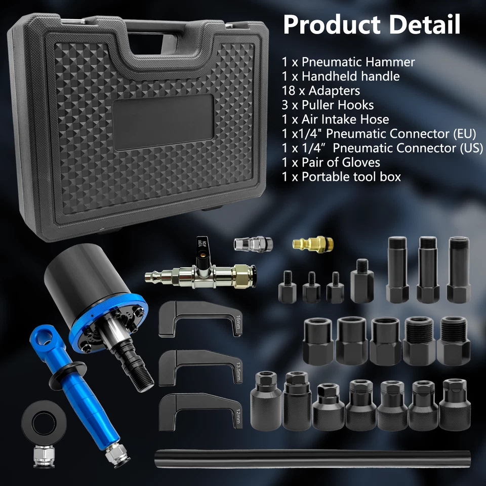 28PCS Pneumatic Diesel Injector Puller Air Vibration Injector Removal Tool Kit - Image 4 of 4