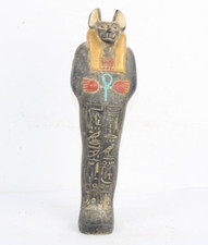FARAÓNICO ANTIGUO EGIPCIO Ushabti Shabti Tumba Gato Bastet Estatua Piedra (BS)