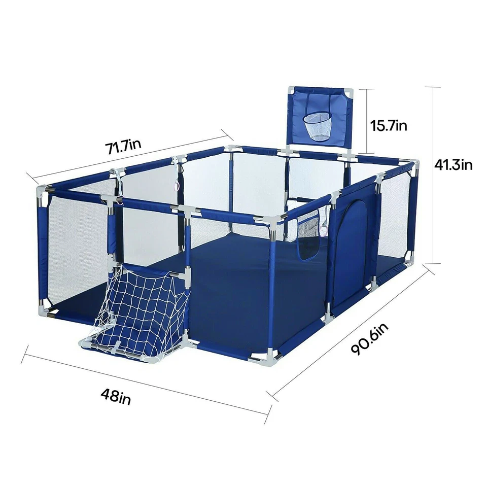 Kids Baby Playpen Fence Safety Foldable Activity Center+Basketball Hoop Outdoor - Image 3 of 4