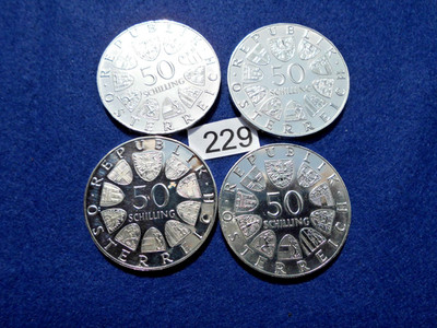 4x 50 Schilling  Gedenkmünzen  Österreich 0.640 Silber