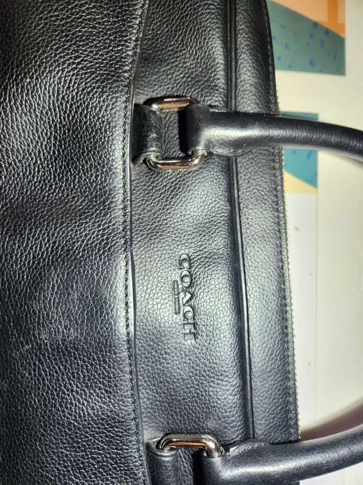 Authentic Coach Leather Crossbody Messenger Briefcase Bag Men Black Pebble Strap - Image 3 of 4