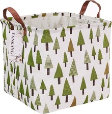 Square Nursery Hamper Storage Bins Canvas Laundry Basket Foldable with Wate