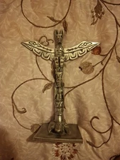 Pewter Metal Totem Pole  Statue Indigenous Art thunderbird 