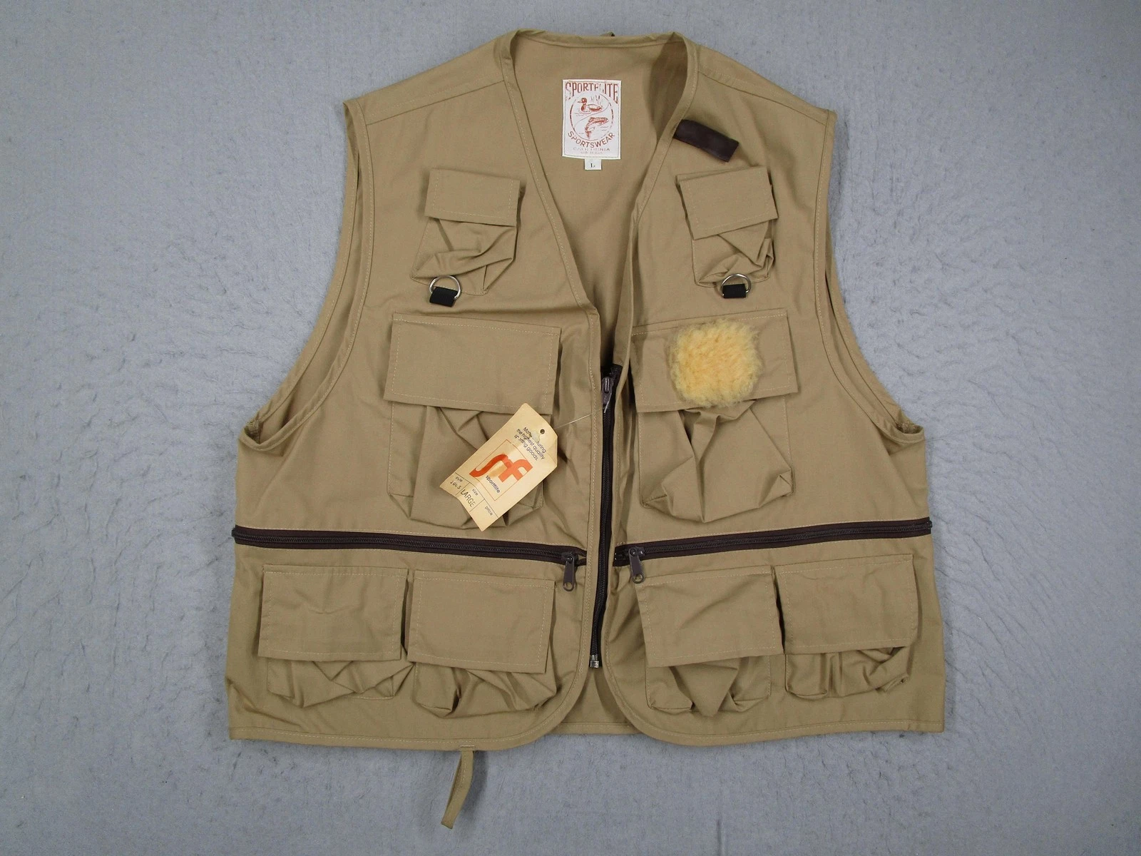 Sportflite Fishing Vest Mens Large Khaki Multi Pocket Fly Fishing Made USA