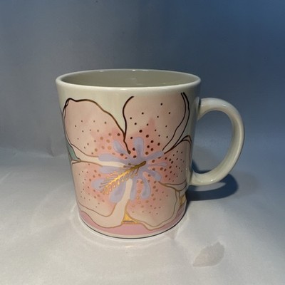 Laurel Burch Wild Hibiscus Painted Ceramic Mug Floral Decorated Not for Microwa 