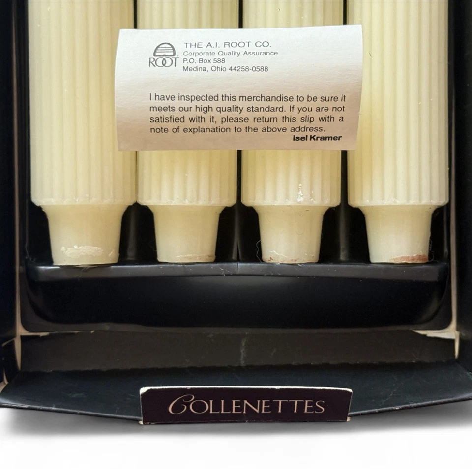 Velas de jantar Root 9" Grecian Collenette marfim caixa de 4 NOVA caixa aberta - Imagem 3 de 4