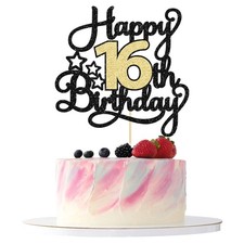1Pc Happy 16th Birthday Cake Topper Glitter Sweet 16 Cake Topper 16 Fabulous ...