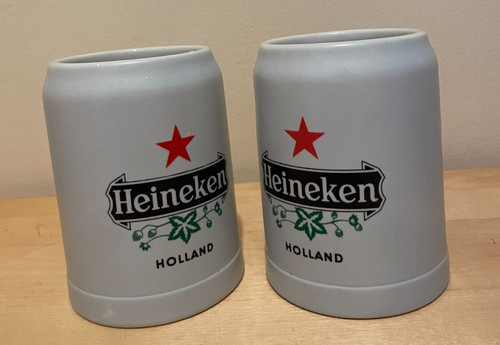 2X Heineken Beer Mug Stein .5L Ceramic Made in Germany Vintage Holland Stoneware