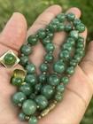 14k Gold Earrings W/Chunky Green Jadeite  Bead Strand Necklace Set Vintage — photo 2