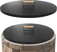 Fire Pit Lid round 30" - Metal Firepit Lid with Wooden Handle for Patio Firepits