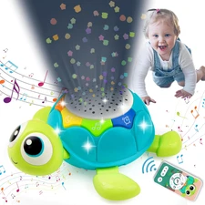Baby Toys 6-12 Months, 5 in 1 Musical Projector Turtle Crawling Toys Tummy Time 
