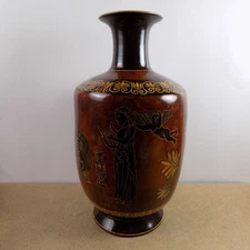 Maitland Smith Ceramic NeoClassical Greek Vase Philippines Faux Wood 16" Tall