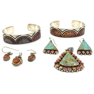 Southwest Sterling Turquoise Amber Earring Bracelet Pendant Lot of 6 #S4521 5
