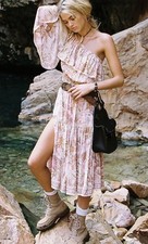Spell & The Gypsy Dress Size S Jungle One Shoulder Boho Floral Midi Ruffle Pink