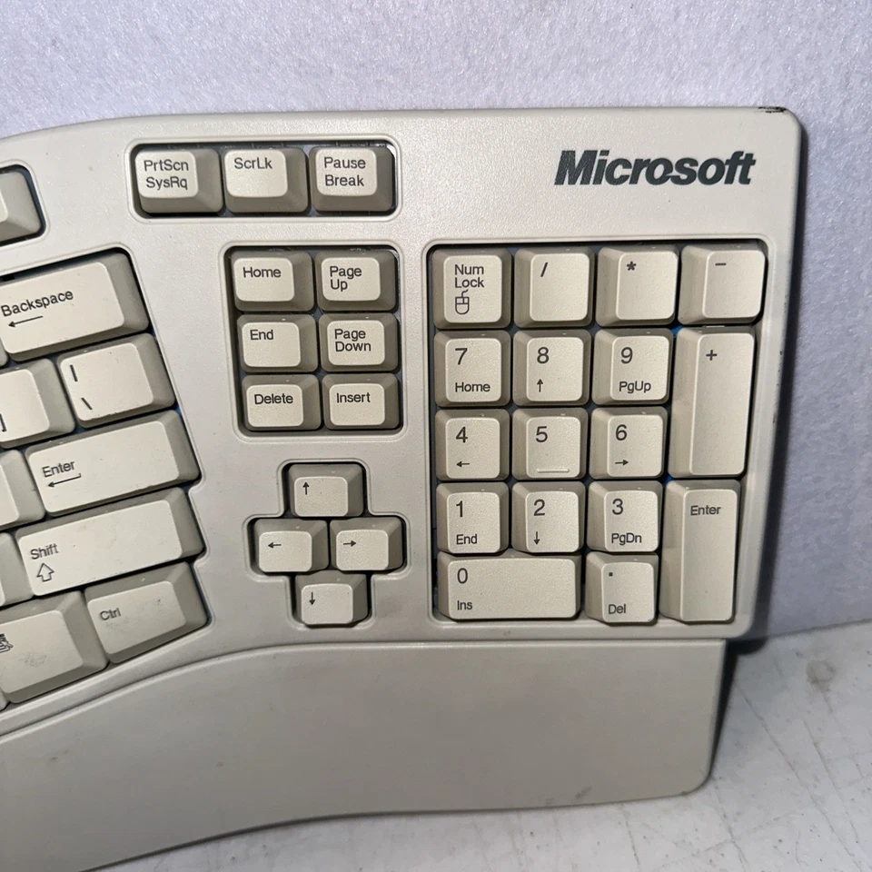 Vtg MICROSOFT Elite Ergonomic Natural Keyboard PS2 Wired Tested Model E06402PS2 - Image 4 of 4