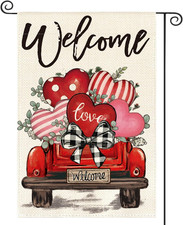 Valentine's Day Double-Sided Garden Flag 12x18 Inch Rustic Love Truck Design