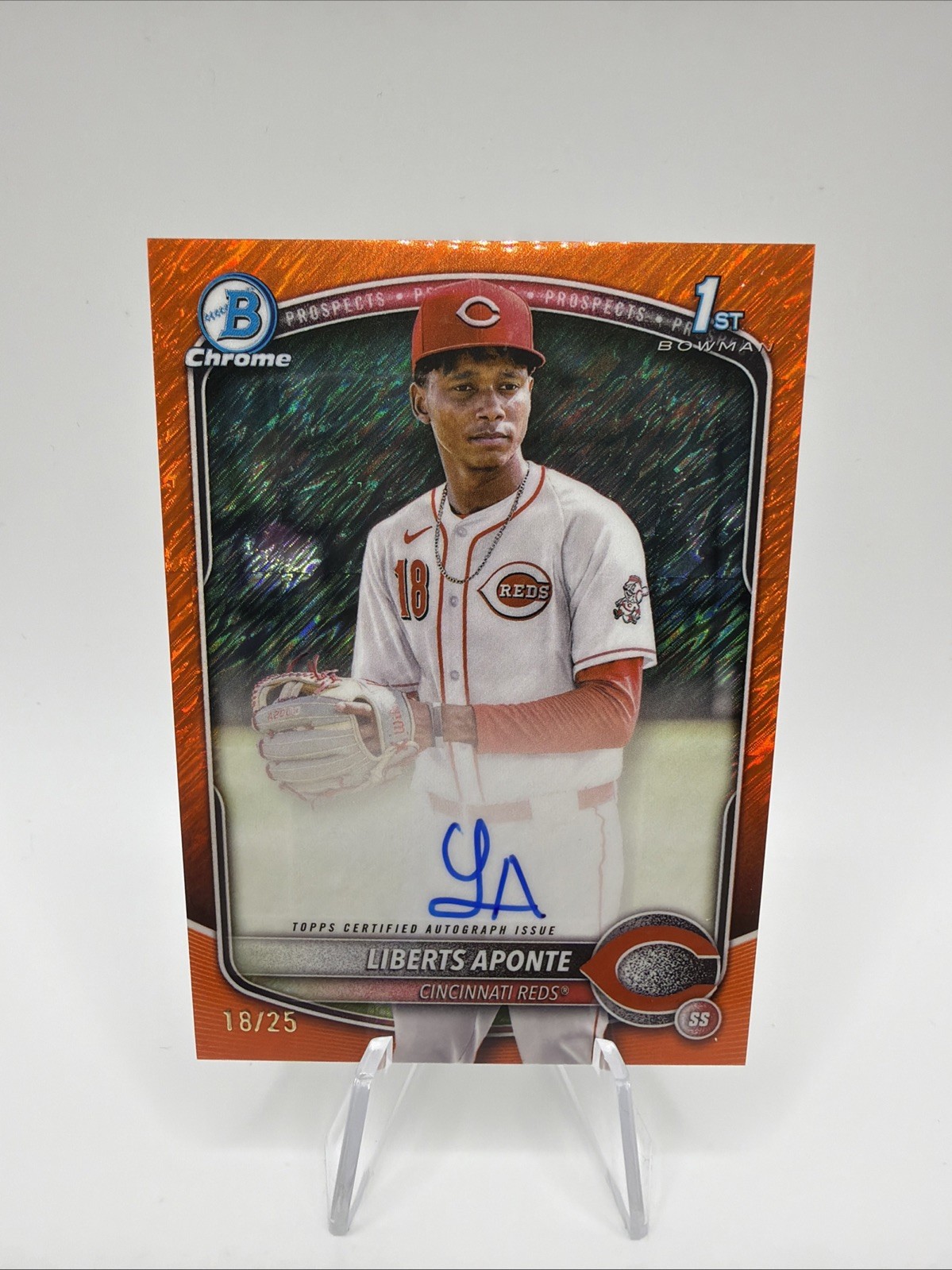 2025 Bowman Chrome Liberts Aponte 1st Bowman Orange Shimmer Auto /25