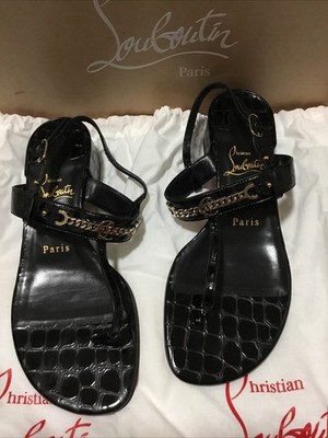 Christian Louboutin BLACK Croc Embossed Leather MJ Thong Sandal Size 37 US*$895