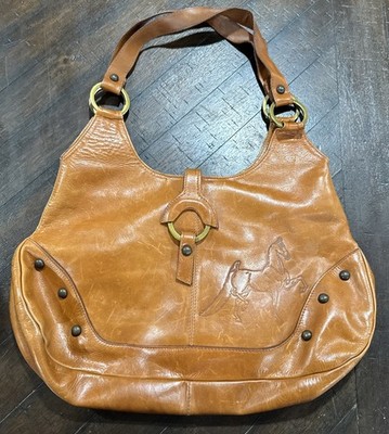 Soft Leather Hobo Bag Brass Hardware Horse Impression