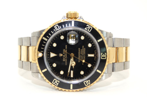 1984 Rolex 18k TT Men's Black submariner 40mm 16803 Gold & Steel watch #WI437
