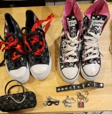 2 Pair W 7 1/2 Airwalk Chance Black Pink Red Plaid Skateboard Sneakers Goth