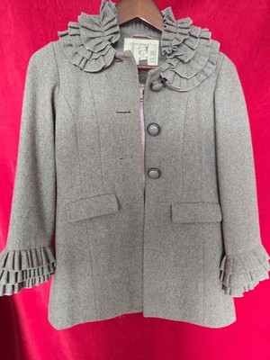 Next Mädchen Mantel Grau Gr.140 9-10J 60% wolle Rüschen Elegant Winter