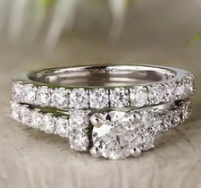 3.90Ct Round-Cut VS1 Lab Grown Diamond Wedding Bridal Ring Set White Gold 14K