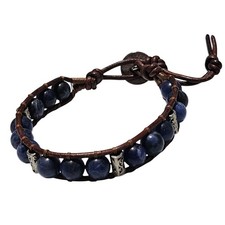 Handmade Sodalite Beads Leather Adjustable Bracelet Boho Fashion Jewelry Women