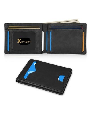 XZVXZV Man Slim Wallet Leather Money Clip RFID Blocking Front Pocket Black 