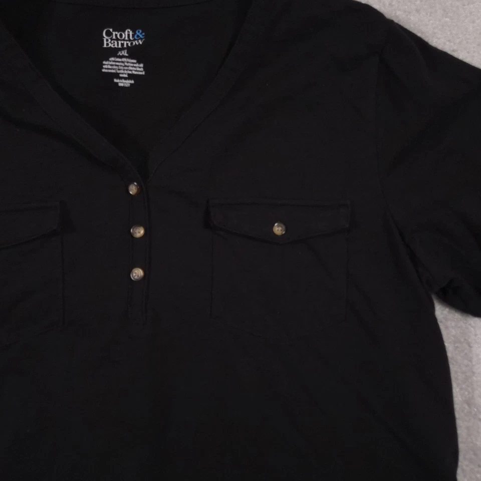 Camisa Croft & Barrow Mujer 2XL Azul Bolsillo Blusa Botón Manga Corta Informal Foto 4 de 4