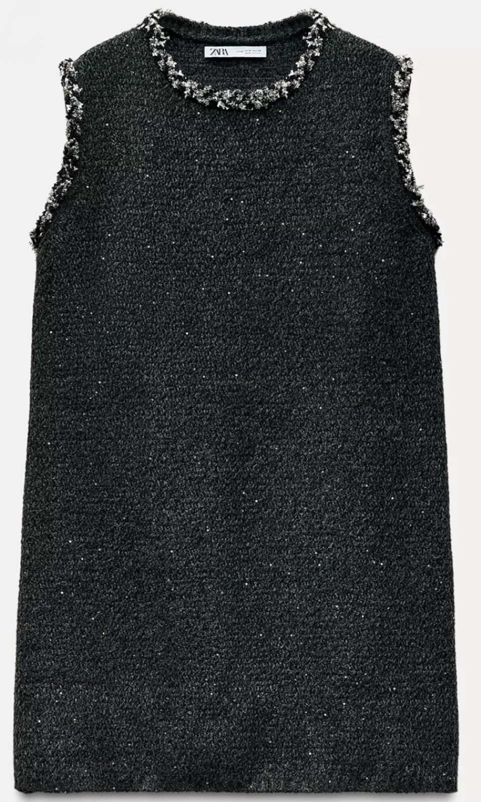 Zara Women’s Chic Black Knit Sequin Dress with Fringe Trim 8146/108 Size S NWT