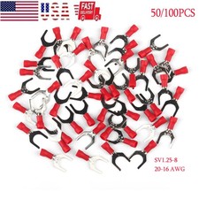50/100PCS 5/16" Red Fork Spade Terminal 22-16 AWG Wire Electrical Connector US
