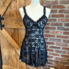 90s Black Lace Mini Goth Slip Dress Coquette Romantic Medium