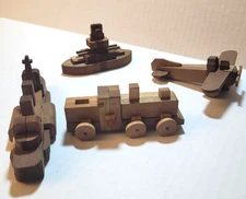 KUMIKI WOOD PUZZLES - LOT OF 4 - TRANSPORTATION - MADE IN OCCUPIED JAPAN - 4"-6"