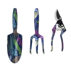Seuil 3-Piece Ensemble d'outils de jardin avec le cultivateur Pruner & Truelle - Feuille de palmier Pa