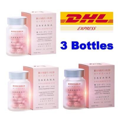 3 Pcs ROSEGOLD Sakana CollagenX10 Dipeptide Rice Ceramine Life SOD Healt