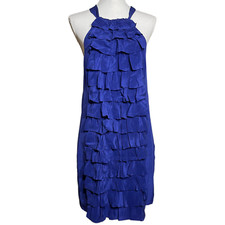 100% Silk Ruffle Dress 6 Anthropologie BHLDN Va et Vien Racerback Cobalt Blue