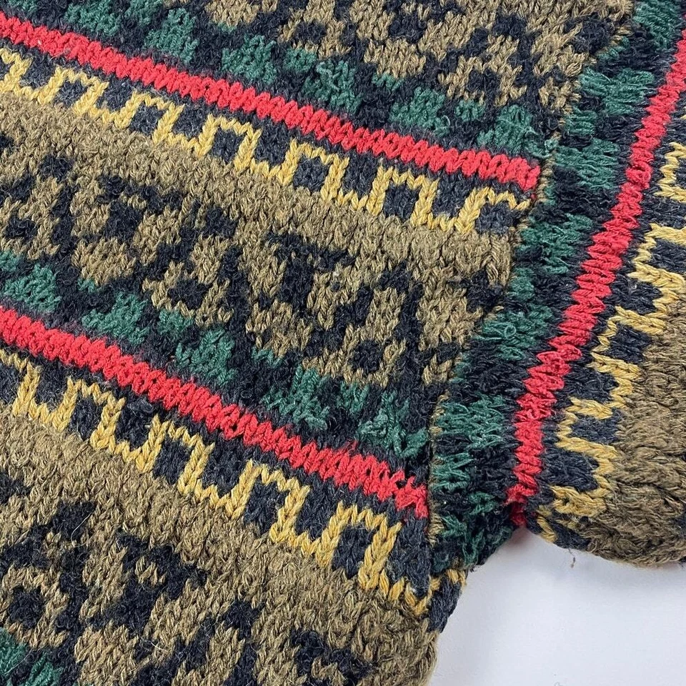 Suéter Vintage Marrón Verde Rojo Mezcla Lana Tribal Azteca Geométrico Talla Grande Foto 4 de 4