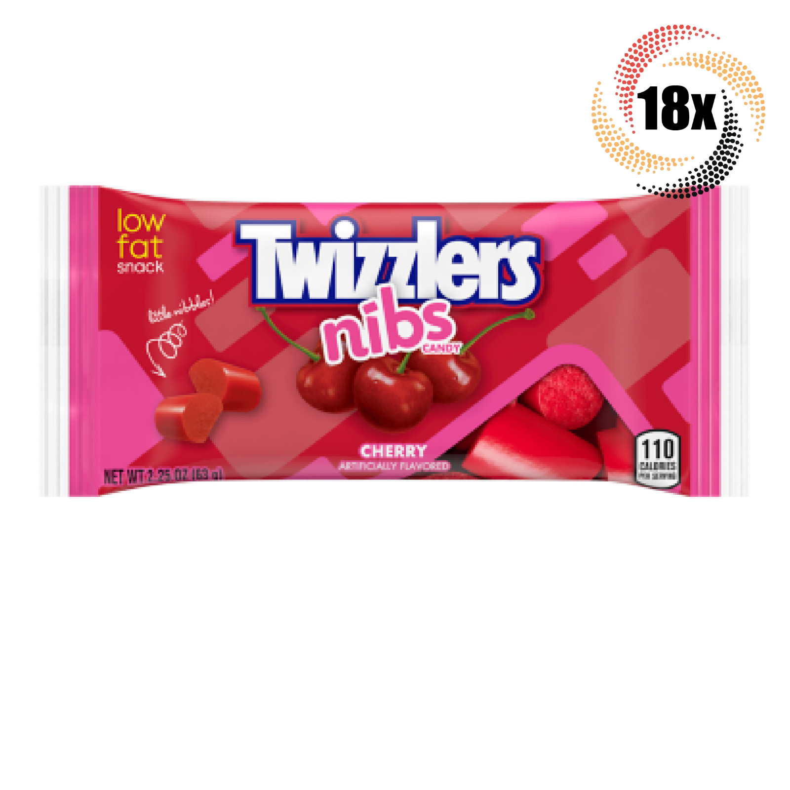 18 упаковок вкусных классических леденцов Twizzlers со вкусом вишни | Конфеты с низким содержанием жира | 2,25 унции
