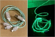 3in1 Green Streamer USB Cable Durability Fits ios Android Type-C Fast Charge