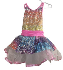 Weissman Girls Rainbow Sequin Sleeveless Dance Costume; Style 13029 Sz LC